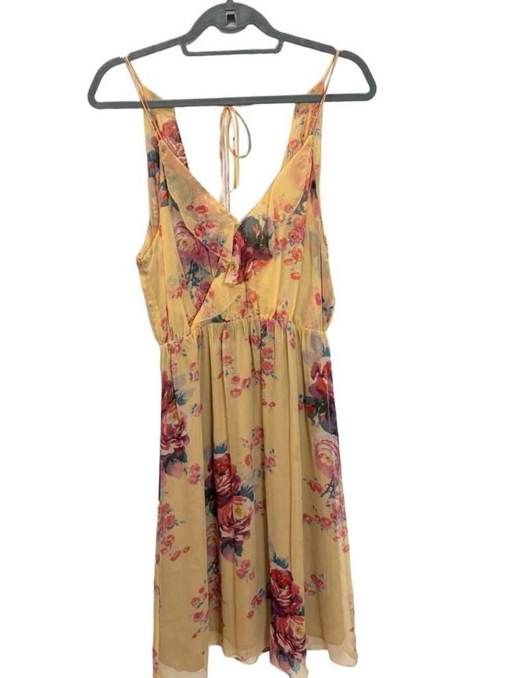 Meadow Rue Anthropologie 100% Silk Floral Midi Dress Size 4 Yellow Cottagecore